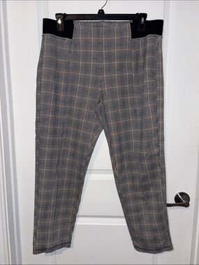 Terra & Sky Gray Plaid Trousers with Yellow Accent